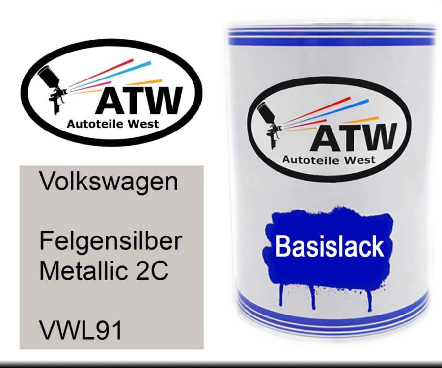 Volkswagen, Felgensilber Metallic 2C, VWL91: 500ml Lackdose, von ATW Autoteile West.